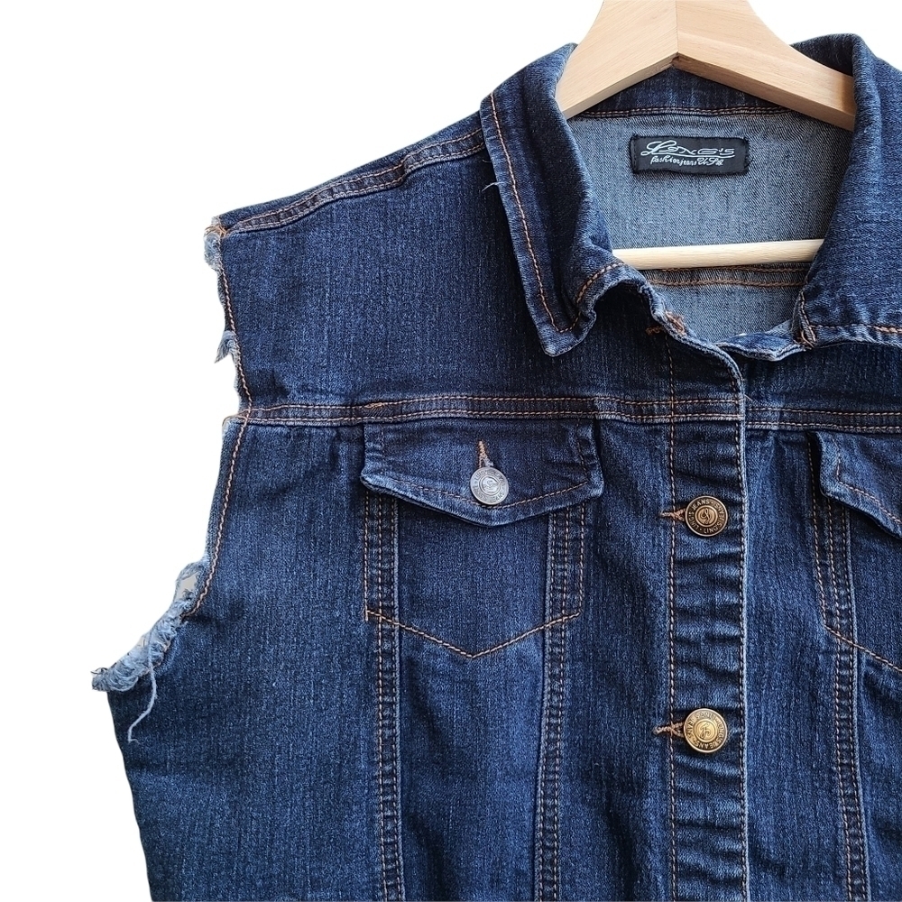 Denim Vest with Embroidered Calavera, Size XL - Picture 3 of 8
